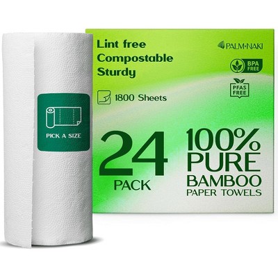 Palm Naki Bamboo Paper Towels 2-Ply, 6 Rolls 450 Sheets, Strong & Absorbent, Tree-Free Lint-Free