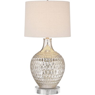 360 Lighting Waylon Modern Table Lamp with Clear Round Riser 29 1/2" Tall Mercury Glass Off White Drum Shade for Bedroom Living Room House Nightstand