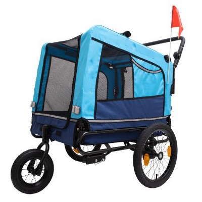 2-in-1 Bike Trailer & Push Cart for Pets - Detachable Bike Hitch & Push Handle Included - All-Terrain Wheels,Non-Slip Floor,Holds Pets Up to 88 lbs