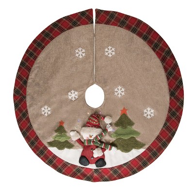 Transpac 42 in Multicolored Christmas Light Up Rustic Snowman Tree Skirt Polyester Holiday Decor