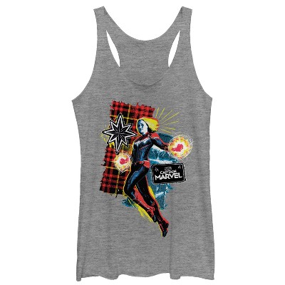 Women's Marvel Captain Marvel Flannel Patch Print Racerback Tank Top