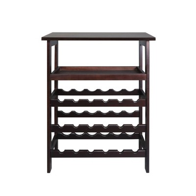 Solid Wood Freestanding 18-Bottle Wine Rack with Shelves Espresso - Flora Home: Pine Construction, 1 Shelf, 33" Height