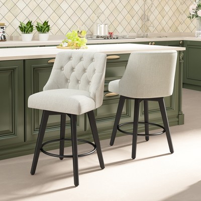Dyonery Counter Height Swivel Bar Stools Set of 2, 26.8 Inch Bar Stools with Footrest, Upholstered Barstools with Back and Solid Wood Legs for Kitchen