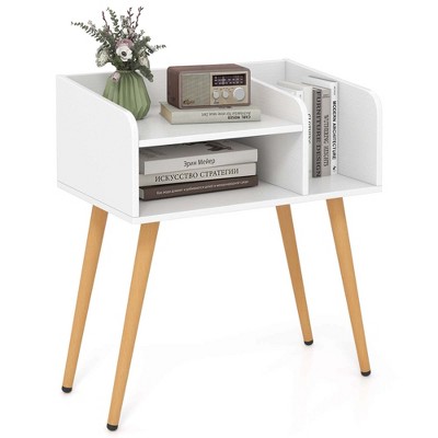 Costway Mid Century Modern End Table with Open Shelves Metal Support Legs for Bedroom White/Black/Coffee