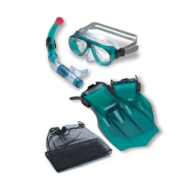Swimline 4pc Children's Recreational Mask, Snorkel, Fins Swimming Pool and Water Snorkeling Set - Medium - Green