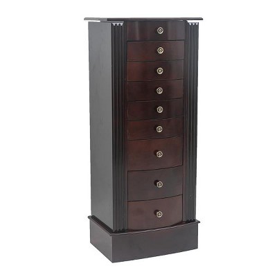 Wooden Multi-Layer Jewelry Cabinet with Mirror, Hidden Side Compartments, and Eight Drawers for Organized Accessories