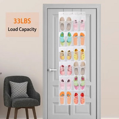 Racxily 1Pc Over the Door Shoes Rack 24-Pocket Crystal Clear Organizer 6-Layer Hanging Storage Shelf for Shoes Slippers Small Toys Closet Cabinet