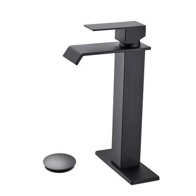 Single-Handle Waterfall Faucet with Pop-Up Drain for Bathroom Elegance