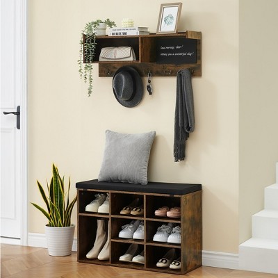 Garvee Shoe Bench and Coat Rack Set, 4 in 1 Hall Tree with Shoe Rack for Entryway Hallway