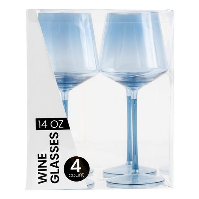 Posh Setting 14 oz Blue Plastic Disposable Stemmed Wine Cup - 4 Pack