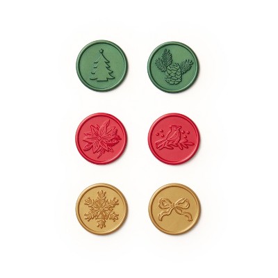 Minted 6ct Iconic Holiday Self Adhesive Wax Seals Gold/Green/Red
