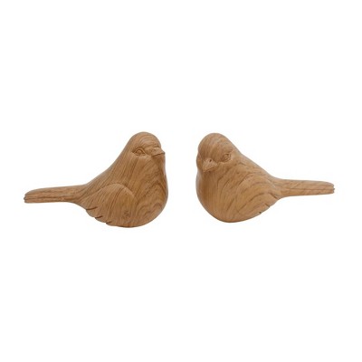 Transpac Set of 2 Resin Wood Finish Bird Home Decorations for Spring Decorative Objects