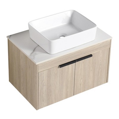 ChicFurnit Bathroom Vanity 42 Inch Modern Design Float Bathroom Vanity With Ceramic Art Sink Door for Bathroom, Beige, 41.5"*18.9"*23.6"