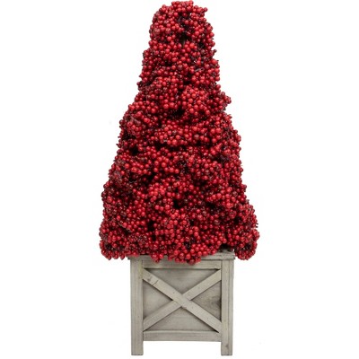 Allstate Floral Artificial Berry Cone Potted Christmas Topiary - 24" - Red