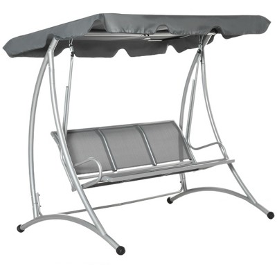 Outsunny 3 Person Patio Swing Seats, Porch Swing with Stand and Adjustable Canopy Outdoor Swing Chair Bench for Garden, Poolside