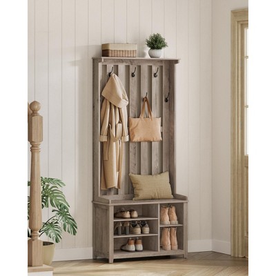 VASAGLE Hall Tree with Bench and Shoe Storage, Coat Rack with Shoe Bench, 7 Double Hooks for Jackets, 13.8 x 31.9 x 70.9 Inches