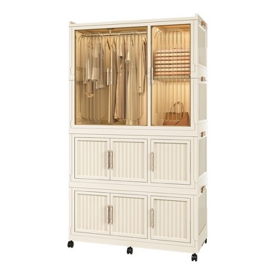 Portable Wardrobe Closet Storage Organizer for Clothes,Clothes Dresser,Magnetic Doors-9 Cubes & 1 Hanging Rod,6 pcs hangers