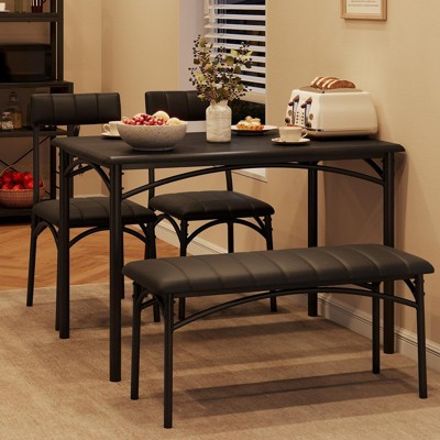 4-Piece Rectangular Dining Set - Wood Table & Upholstered Bench for Small Spaces, Kitchen/Apartment