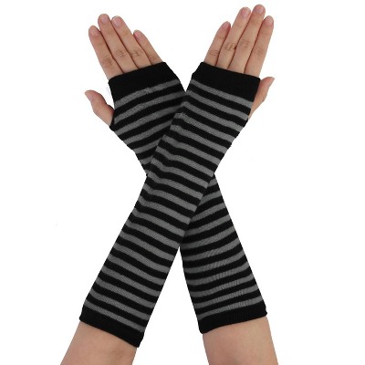 Allegra K Women's Fingerless Thumbhole Striped Arm Warmer Gloves