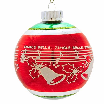 Christopher Radko 4.25 In Jingle Bell Music Flocked Ball Christmas Tree Ornament , Shiny Brite Vintage Inspired (1PC)