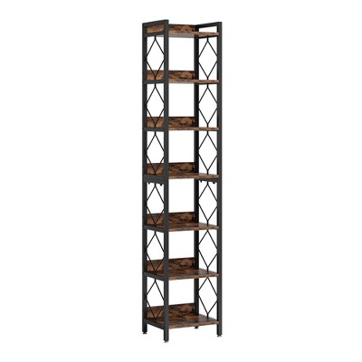 Lirago Brown 7 Tier Corner Bookshelf 13.4x13.4x78.7 Particle Board Metal Frame Space Saving Shelf