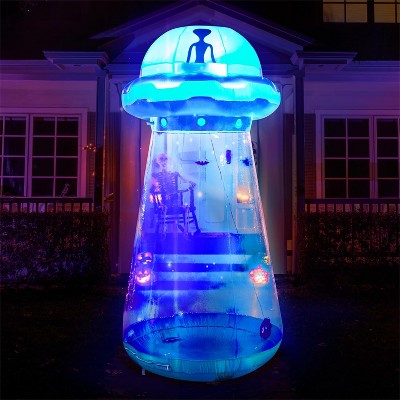 Joyfy 6/9/12 FT Tall Halloween Inflatable Outdoor Decoration, Inflatable Blue UFO with LEDs for Halloween Party Yard Garden Lawn Outside Decoration
