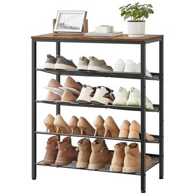 5 - Tier Freestanding Industrial Shoe Rack for Entryway - Adjustable with Storage Shelves & Spacious Top