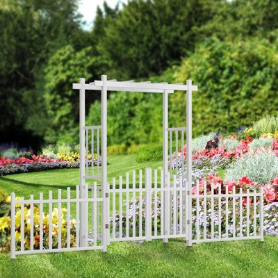 Karl Home 85 In. White Pvc Garden Arbor With Gate And Fence