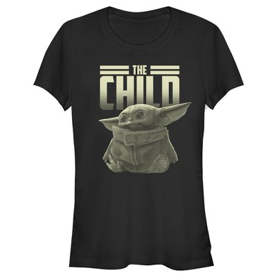 Juniors Womens Star Wars The Mandalorian The Child Text T-Shirt