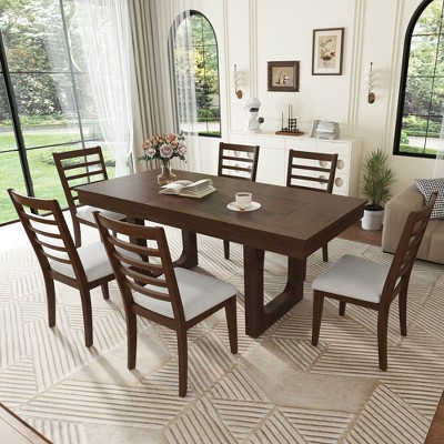 Merax 7-Piece Extendable Dining Table Set with 6 Upholstered Seat Chairs