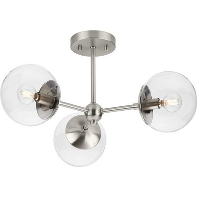 Progress Lighting Atwell 3-Light Flush Mount Ceiling Light, Brushed Nickel, Clear Glass