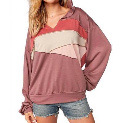 Women's Colorblock Vneck Hoodie - Sugarfox
