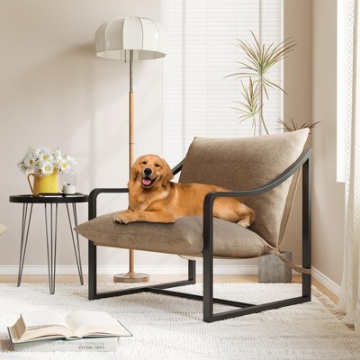 Modern Sling Accent Chair, Comfy Fabric Living Room Chairs with Heavy Duty Metal Frame, Lounge Reading Armchair