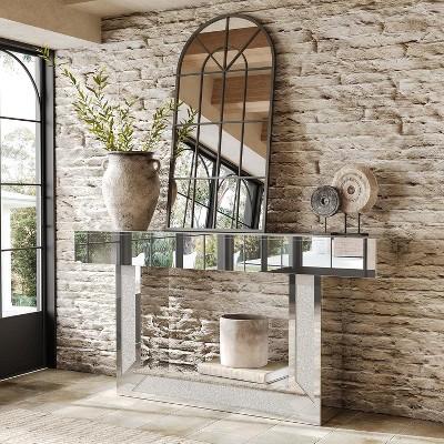 Tribesigns 2-Tier Modern Mirrored Console Table, 63"Long Sofa Behind Couch Table for Living Room, Table with Heavy Duty Base, Silver