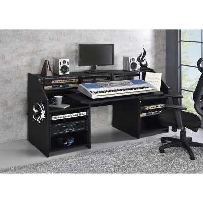 NicBex Modern Standing Computer Music Desk with Earphone Rack and Open Storage, Office Desk with Spacious Work Area for Bedroom
