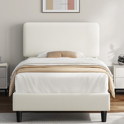 Yaheetech Upholstered Bed Frame with Adjustable Headboard and Mattress Foundation with Wooden Slat Support