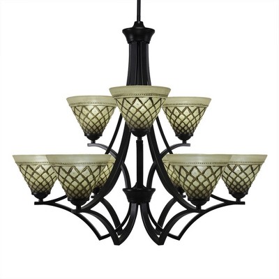 Toltec Lighting Zilo 9 - Light Chandelier in  Matte Black with 7" Chocolate Icing Shade