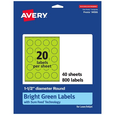Avery Bright Green Paper Labels, 1.5" Diameter Round
