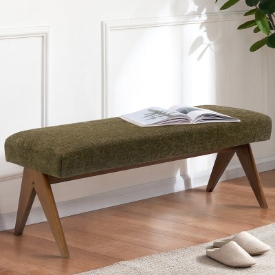 47.2" Wide Benches Upholstered Seat With Upside Down "V" shape design Solid Wood Legs for Indoor Furniture - Maison Boucle