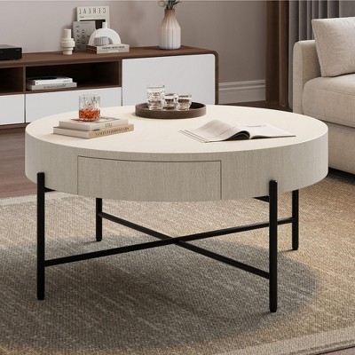 Round Coffee Table, Farmhouse Circle Center Table with 2 Storage Drawers, Wood Living Room Table