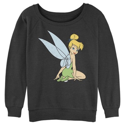 Juniors Womens Peter Pan Tinker Bell Distressed Wings Portrait Sweatshirt