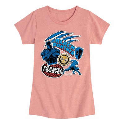 Girls' - Marvel - Black Panther Wakanda Forever Stickers Fitted Short Sleeve Graphic T-Shirt