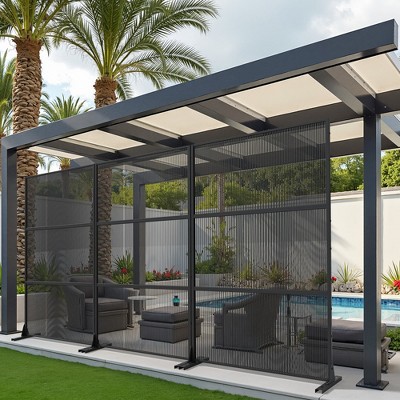 72"H Black 3-Panel Woven Room Divider Decorative Metal Privacy Screen Garden Arbor Freestanding Patio Trellis