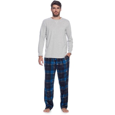 Ashford & Brooks Men's Jersey Knit Long-Sleeve Top and Mink Fleece Bottom Pajama Set