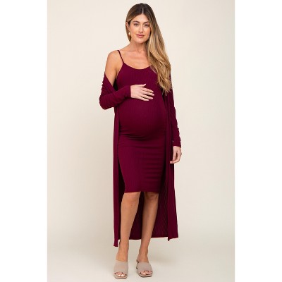 PinkBlush Burgundy Ribbed Cardigan 2 Piece Maternity Set