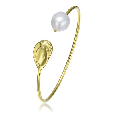 Guili Sterling Silver Cuff Bracelet with 14K Gold Plating and Genuine Freshwater Pearl for a Classy, Elegant Look, Perfect for Any Occasion