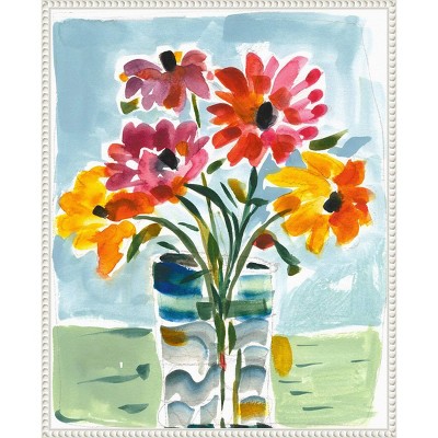 Amanti Art 23"x28" A Floral Gift by Vas Athas Framed Canvas Wall Art Print: Daisy Pattern, Modern Decor, Lithograph