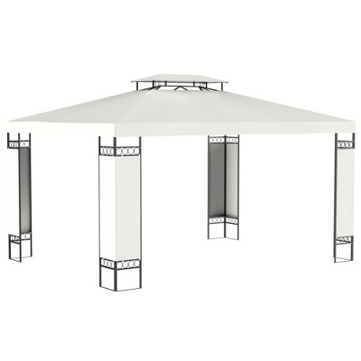 DOMETOUR 10' x 13' Patio Gazebo, Double Roof Canopy Shelter with Screen, for Garden, Lawn, Backyard, Deck, Cream White