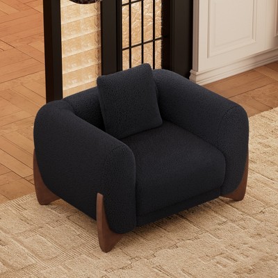Mid Century Modern Arm Accent Chair with Lamb Wool Fabric, Upholstered Living Room Chairs with Waist Cushion - Morden Fort