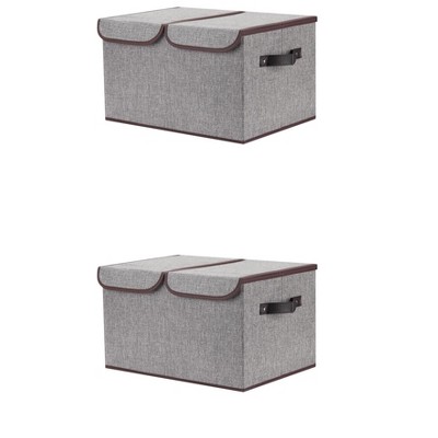 REGALWOVEN Fabric Collapsible Reinforced Versatile Storage Bin with Lid and Handle 2 Pcs